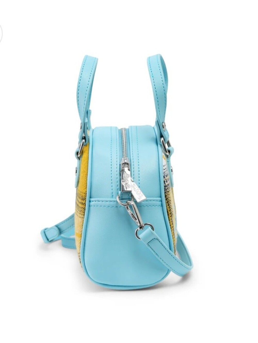 Von Dutch Yellow Plaid Mini Satchel with Sky Blue Trim - Picture 5 of 5
